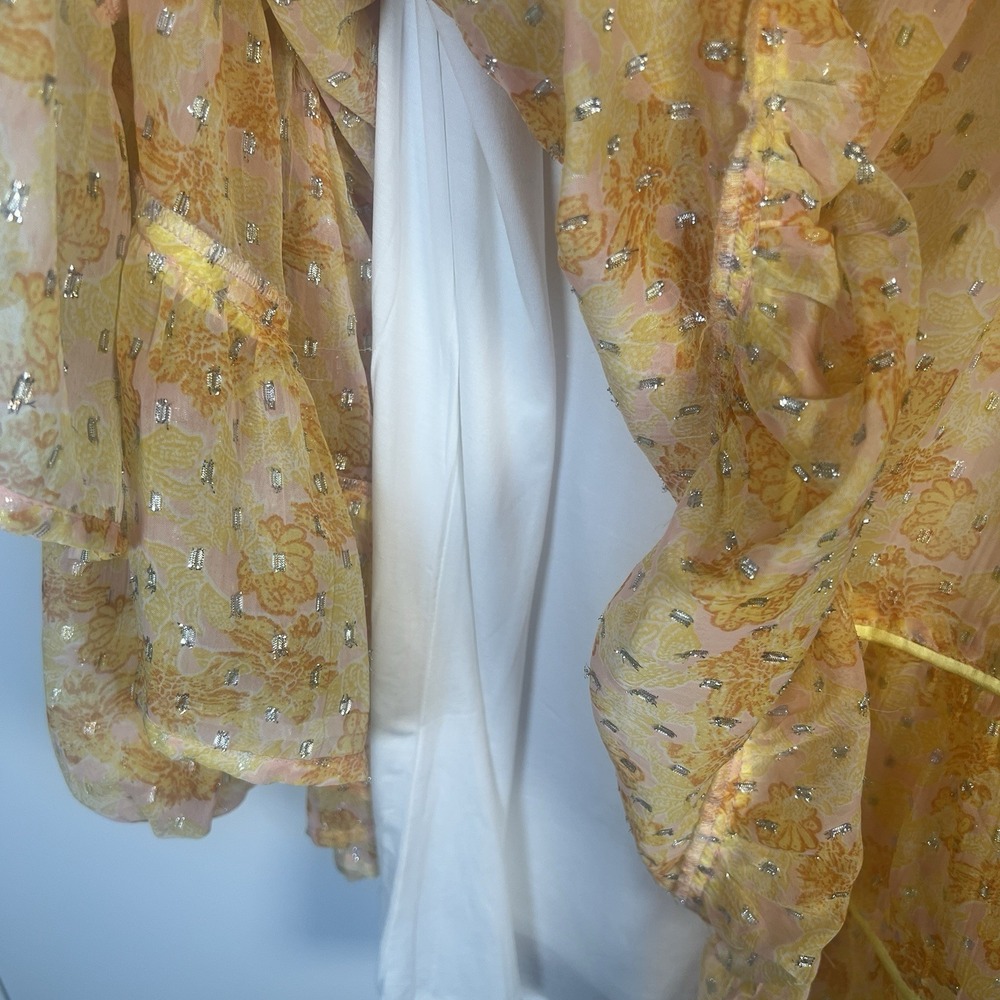 Free People Summers Orange Metallic Sheer Floral Tassel Festival Swing Dress Med - Picture 12 of 13